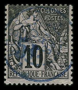 N°2B 5c s. 10c noir sur lilas surcharge indigo, obl.,