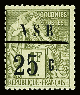 N°12 25c s. 1f vert olive, neuf *, TB. Signé Calves