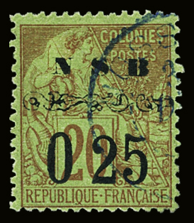 N°13 0.25c s. 20c brique sur vert, obl., TB. Signé