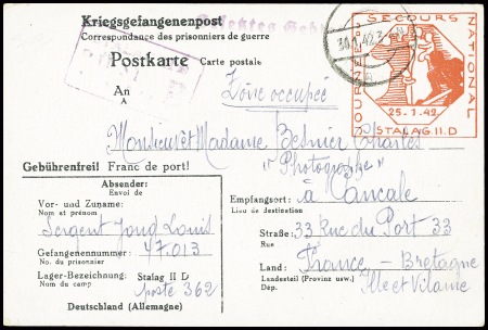 Entier CP du Stalag II D avec figurine rouge "Jour