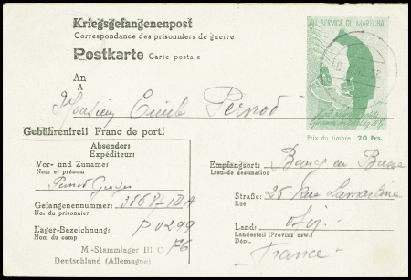 Entier CP du Stalag IIIC prix du timbre : 20frs av