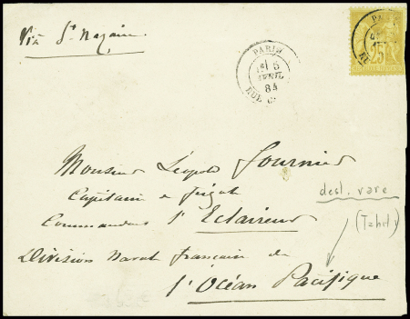 N°92 obl Paris (1884) sur lettre pour le navire "L