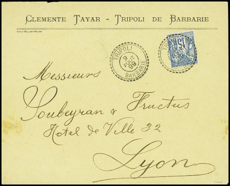2 lettres AFF n°90 obl CAD perlé "Tripoli Barbarie