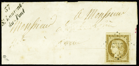 N°1 10c bistre-jaune obl PC 3153 = cursive 37 "St 