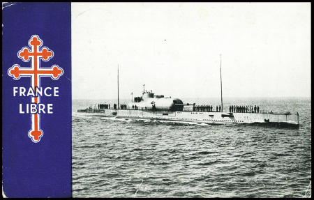 Carte postale illustrée de la France Libre avec vu