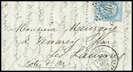 N°29, replié, obl étoile 30 + CAD "Paris Bt Mazas"