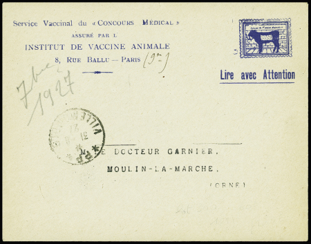 Env. pseudo-entier postal avec figurine bleue vach