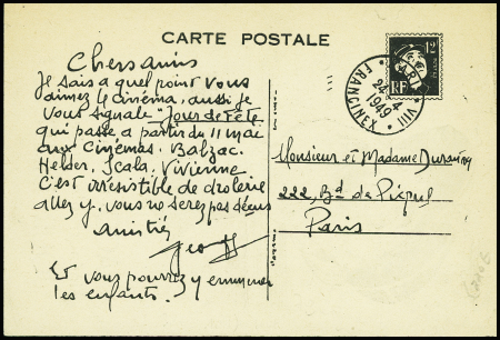 Très rare pseudo entier carte postale 12F noir têt