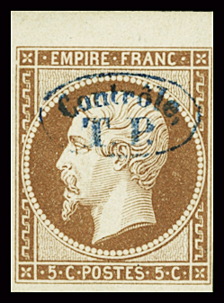 Essai de couleur 5c bistre non dentelé avec cachet