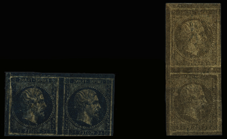 Empire non dentelé 1c : 2 essais sur baudruche bru