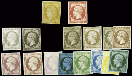 6 essais de couleurs 20c Cérès ND + 15 essais de c