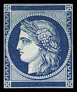 Essai Cérès bleu sans valeur ni légende de 1862. T