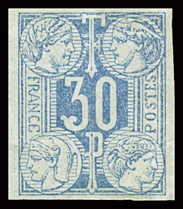 Essai 30c bleu de la Banque de France sur papier p