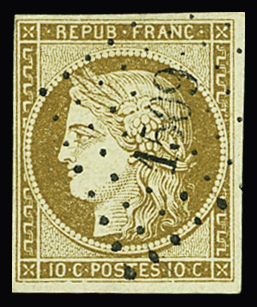 N°1 10c bistre, obl. PC 1509, TB