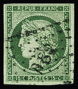 N°2 15c vert obl. "DS2" TB (signé Brun et Calves)