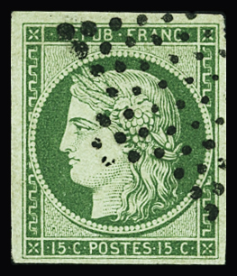 N°2 15c vert obl. TB (signé Calves)