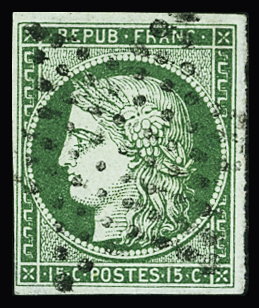 N°2 15c vert obl. étoile TB (signé Brun et Calves)