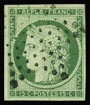 N°2 15c vert obl. TB (certificat Brun)