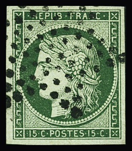 N°2b 15c vert foncé obl. TB (signé Brun)