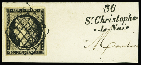 N°3 20c noir sur fragment obl cursive 36 St Christ