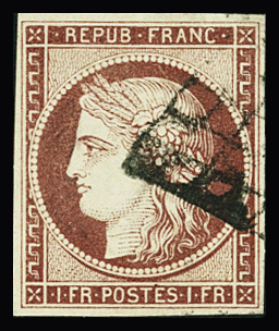 N°6 1f carmin, obl. grille, TB