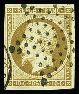 N°9 10c bistre-jaune obl TB