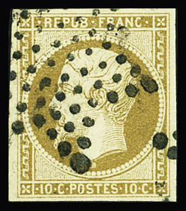 N°9 10c bistre-jaune obl TB