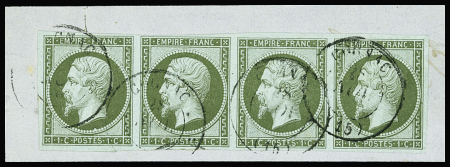 N°11 1c olive bande de 4 obl sur fragment TB