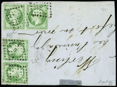 N°12 5c vert piquage Susse x4 sur fragment, TB