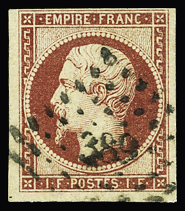 N°18 1f carmin obl TB (signé Brun et Miro)