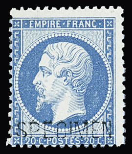 N°22d 20c bleu surcharge spécimen, neuf *, TB