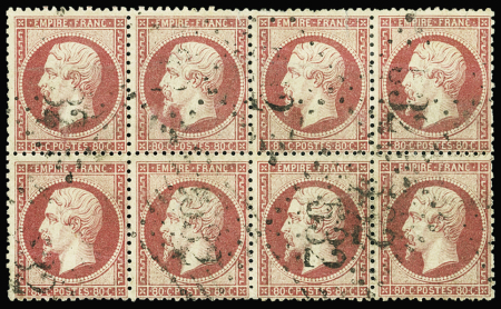 N°24 80c rose bloc de 8 obl (quelques défauts)