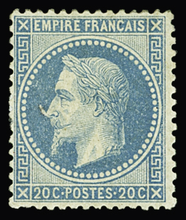 N°29Bb 20c bleu à la corne neuf * (charnière forte