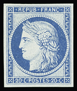 N°37f 20c bleu clair réimpression Granet neuf * TB