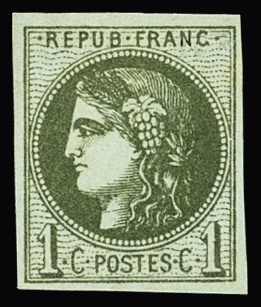 N°39Cb 1c olive foncé obl TB
