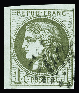 N°39C 1c olive report 3 obl TB