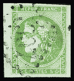 N°42B 5c vert-jaune bdf  obl TB