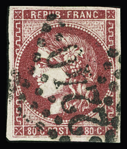 N°49c 80c rose carminé obl TB 1er choix