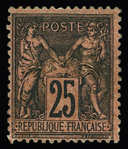 N°91 25c noir sur rouge neuf * TB