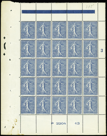 N°132 25c Semeuse lignée bleu foncé panneau de 25 