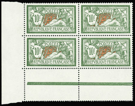 N°207 10f Merson bloc de 4 cdf TB centré neuf ** T