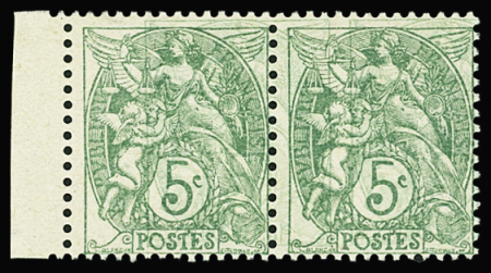 N°111 5c vert-jaune paire double impression neuf *