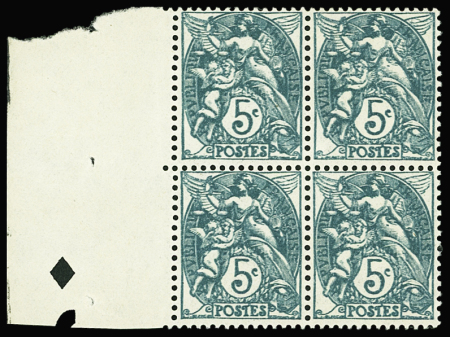 N°111 5c vert-bleu impression double bloc de 4 neu