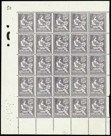 N°128 30c violet très foncé bloc de 25 au verso ca