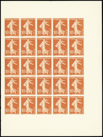 N°135 10c Semeuse bloc de 25 tirage sur bristol ns