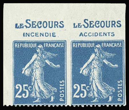 N°140g paire dentelé 1 coté publicité "Secours" (b