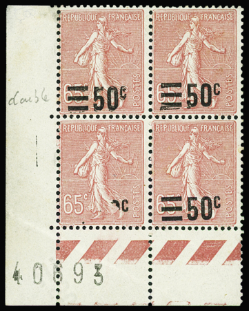 N°224 bloc de 4 cdf 1ex surcharge doublée* (non r