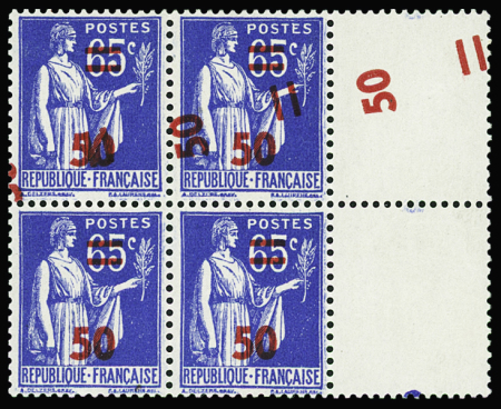 N°479 Bloc de 4 2ex double surcharge dont 1 vertic
