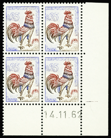 N°1331d papier fluorescent bloc de 4 coin daté 14-