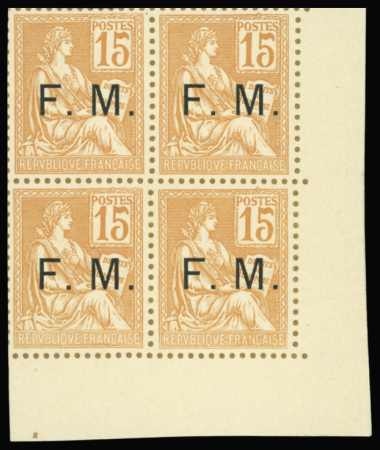 N°1 15c Mouchon bloc de 4 cdf sur bristol, dentelu